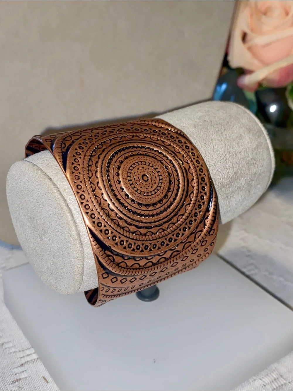Handcrafted Copper-Tone Engraved Cuff Bracelet